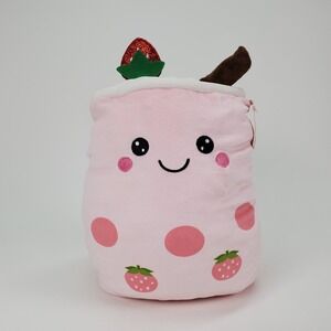 Toymazing Strawberry Boba Tea Squishy Food Plush Pink 12 Inch Stuffed Animal NWT